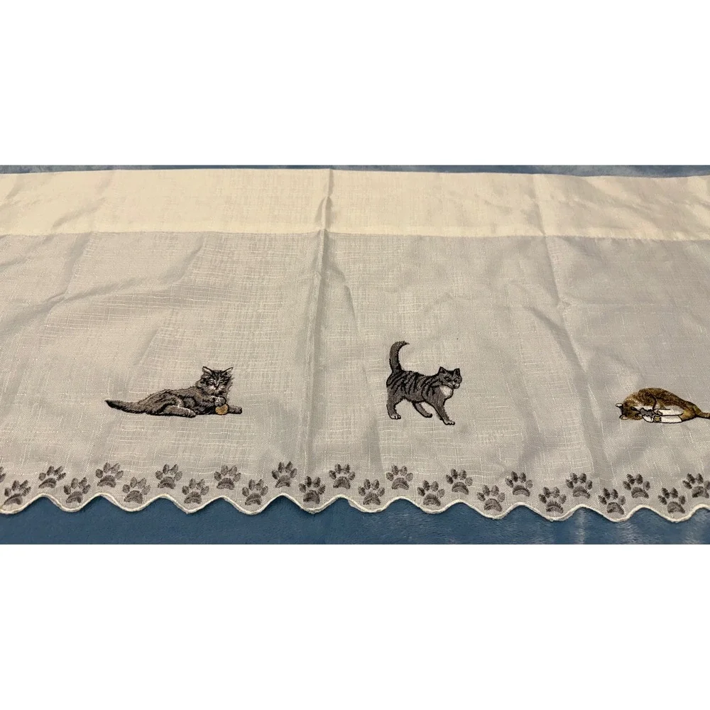 Unique Embroidered CATS window Valance Scalloped Paw Print Edges